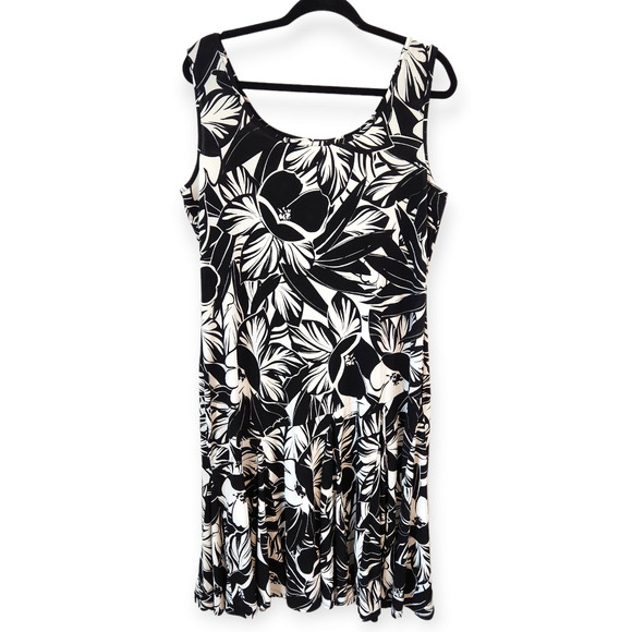 Chico's Black and White Floral Print Sleeveless Dress Chico's Size 2 (XL/16) - Picture 1 of 6